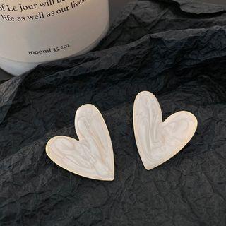 Heart Alloy Earring 1 Pair - White - One Size