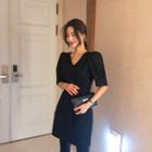 V-neck Puff-sleeve Tie-waist Dress