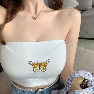 Strapless Butterfly Embroidered Top White - One Size