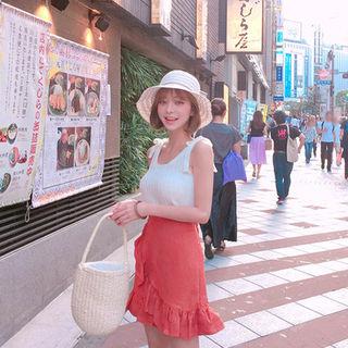 Tie-shoulder Sleeveless Rib-knit Top