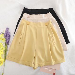 Double-button High-waist Cuffed Shorts