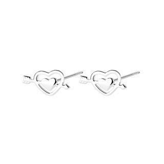 925 Sterling Silver Hollow Heart Stud Earring 1 Pair - Silver - One Size