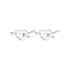 925 Sterling Silver Hollow Heart Stud Earring 1 Pair - Silver - One Size
