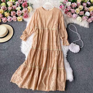 Puff Sleeve Eyelet Lace Maxi Dress