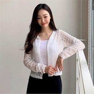 Set: Open-front Lace Cardigan + Camisole Top