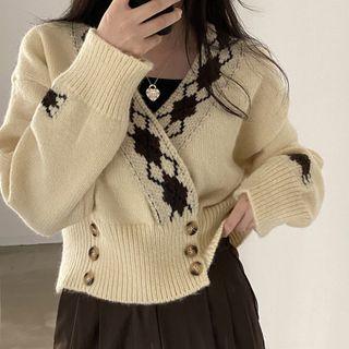 Argyle Pattern V-neck Button-through Cardigan
