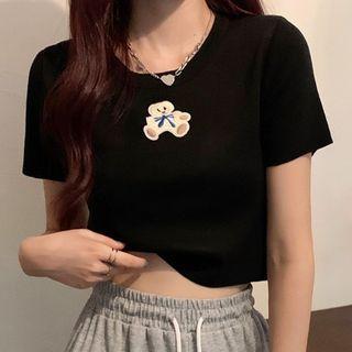 Short-sleeve Bear Print Knit Top