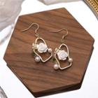 Irregular Alloy Hoop Rose & Faux Pearl Dangle Earring 1 Pair - As Shown In Figure - One Size