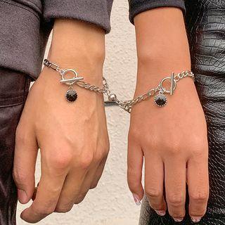 Couple-matching Chunky Chain Bracelet Set Of 2 - Silver & Black - One Size