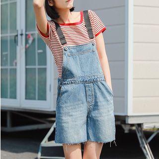 Denim Jumper Shorts / Pinstriped Short-sleeve T-shirt / Set