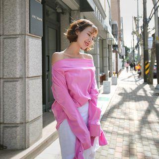 Off-shoulder Beribboned-sleeve Top