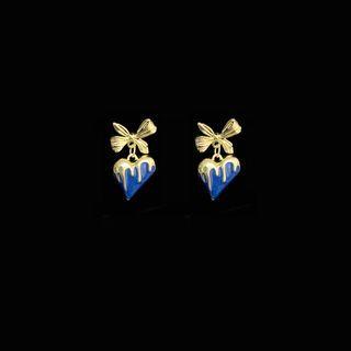 Bow Heart Alloy Dangle Earring 1 Pair - Blue - One Size