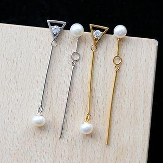 Faux Pearl Non Matching Earring Triangle - Gold - One Size