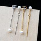 Faux Pearl Non Matching Earring Triangle - Gold - One Size