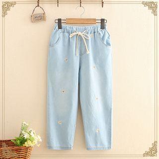 Drawstring Flower Printed Jeans