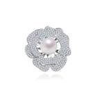 Elegant And Bright Flower Imitation Pearl Brooch With Cubic Zirconia Silver - One Size