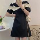 Short-sleeve Color Block Bow Accent Dress