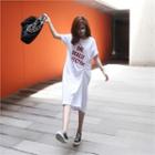 Pintuck-front Lettering T-shirt Dress