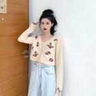 Floral Embroidered Cropped Cardigan As Shown In Figure - One Size
