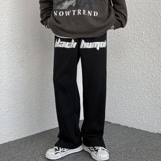 Lettering Side-zip Wide-leg Pants