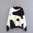 Milk-cow Pattern Knit Sweater Black - One Size