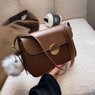 Set: Faux Leather Flap Hobo Bag + Bag Charm