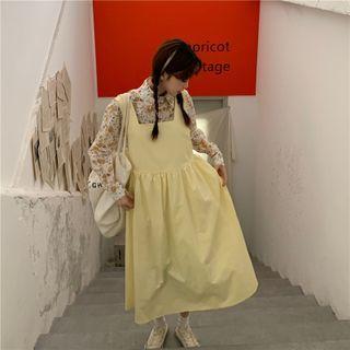 Floral Print Shirt / Midi A-line Overall Dress