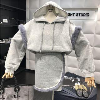 Set: Furry Trim Hoodie + Furry Trim Mini A-line Skirt