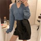 Cutout Long-sleeve Sweater / A-line Skirt