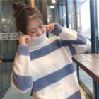Turtleneck Striped Sweater Stripe - Blue & White - One Size