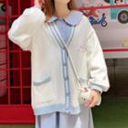 Cartoon Embroidered Cardigan White - One Size