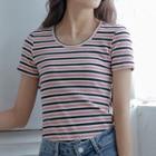 Striped Short-sleeve Ribbed T-shirt