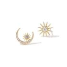 Rhinestone Moon & Star Earring 1 Pair - Ear Studs - 925 Silver - One Size