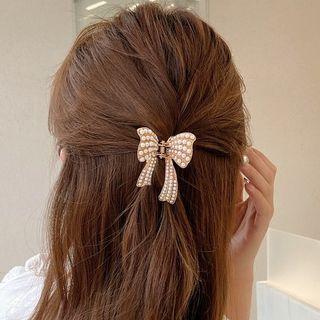 Bow Faux Pearl Hair Clip 1 Pc - Gold - One Size