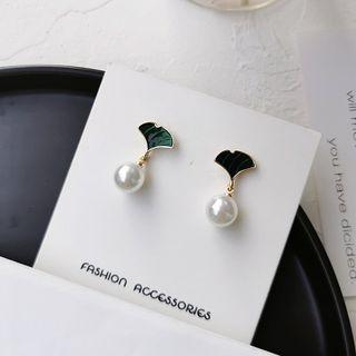 Faux Pearl Ginkgo Drop Earring