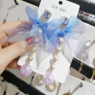 Faux Pearl Mesh Bow Dangle Earring As Shown In Figure - One Size