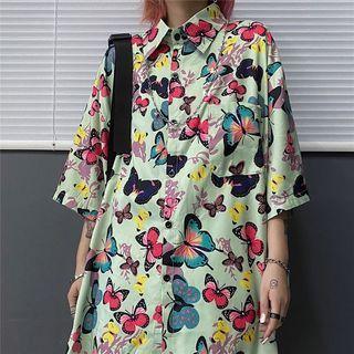 Butterfly Short-sleeve Button-down Shirt