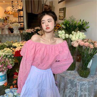 Eyelet Off-shoulder Blouse Pink - One Size