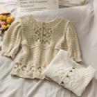 Puff-sleeve Open-knit Top