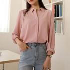 Colored Hidden-button Blouse