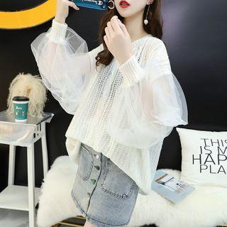 Mesh-sleeve Perforated Sweater