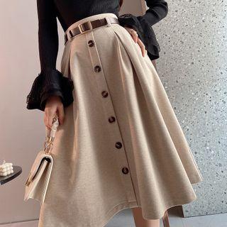 High Waist Belted Midi A-line Skirt