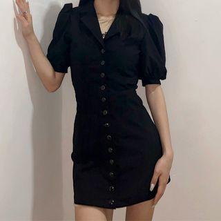 V-neck Puff Short-sleeve Sheath Dress