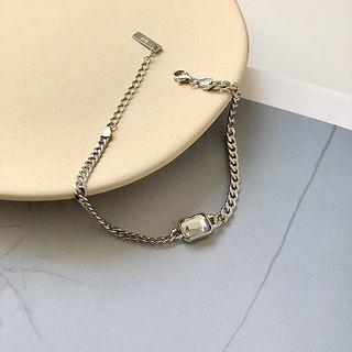 925 Sterling Silver Faux Crystal Bracelet 1 Piece - Bracelet - One Size