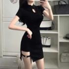 Short-sleeve Plain Mini Qipao