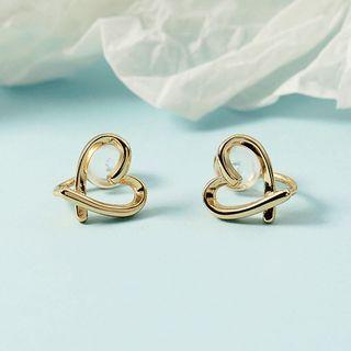 Heart Faux Crystal Alloy Earring 1 Pair - Clip On Earring - Love Heart - Gold - One Size