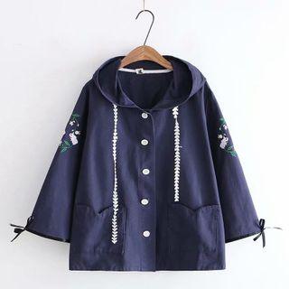 Rabbit Embroidered Single-breasted Hooded Jacket