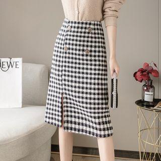 Plaid Double Breasted Midi Skirt