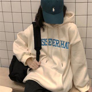 Letter Embroidered Fleeced Hoodie