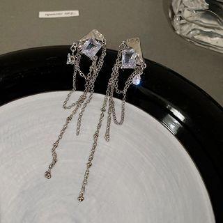 Rectangle Rhinestone Chain Alloy Earring 1 Pair - Silver - One Size